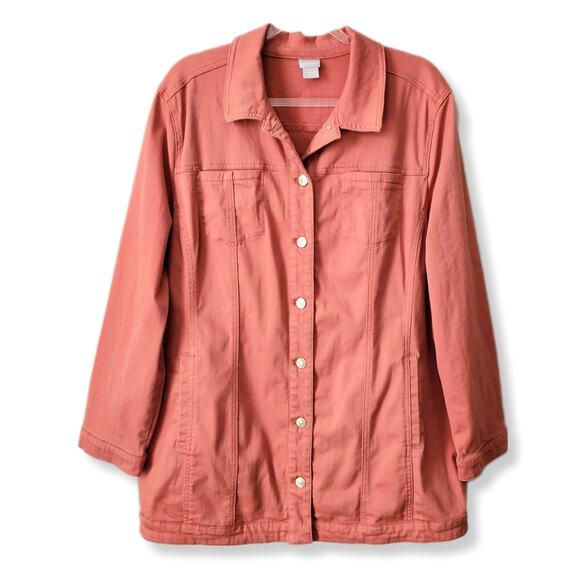 Chicos Women Longline Jacket Pink Terracotta 1X 4 Coastal Casual Relaxed Classy - Picture 1 of 13